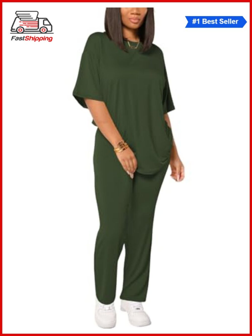 ✨ Women 2 Piece Outfit Set Short Sleeve Crop Top Foldover Waist Pants Tracksuit